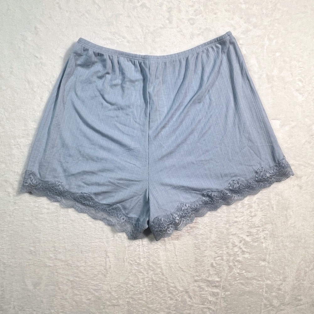 Auden Womens Light Blue Ribbed Knit Sleep Shorts Lace Trim Pajama Small NWOT
